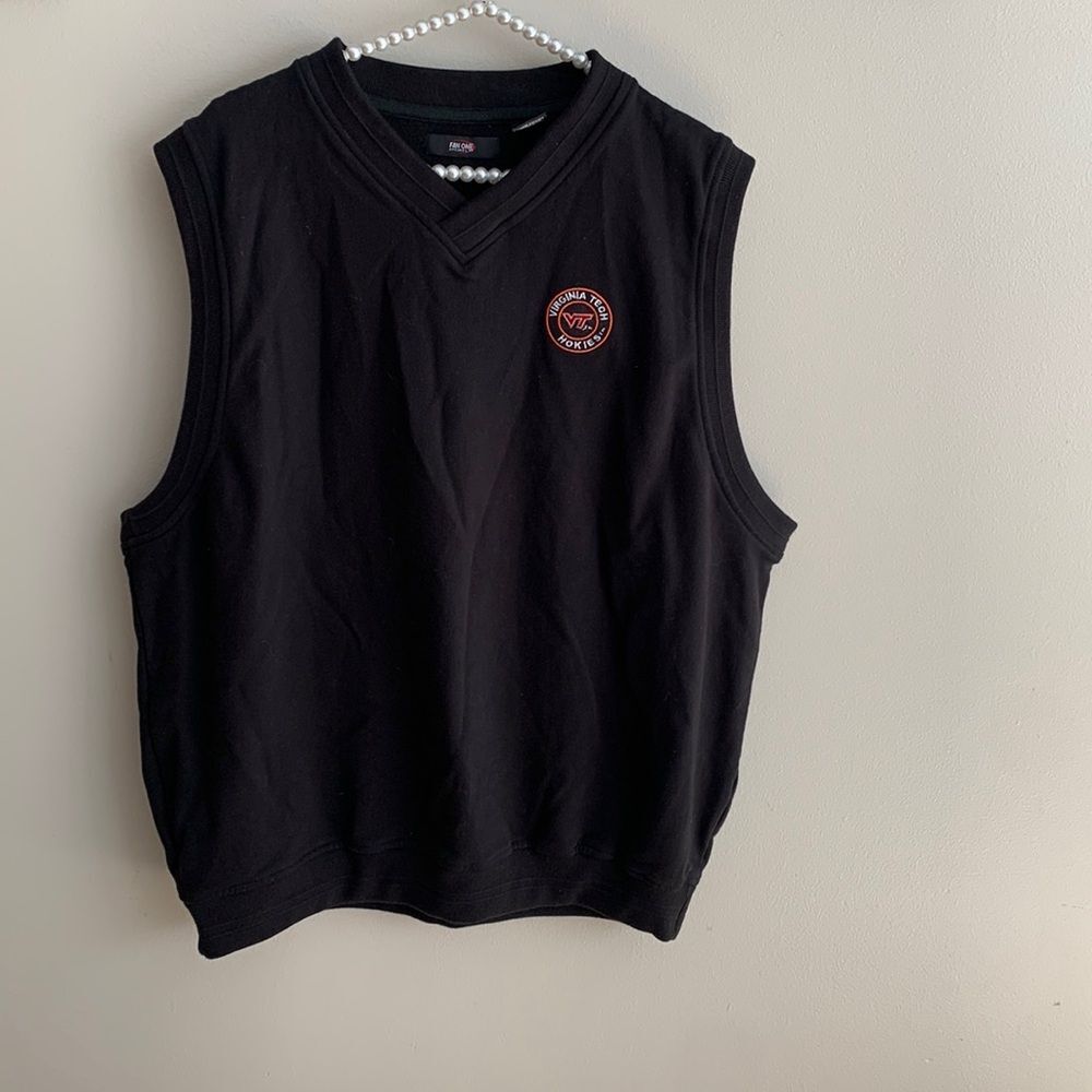 Fan One Virginia Tech Hokies Sweater Vest Mens Large Black V-Neck 100% Cotton